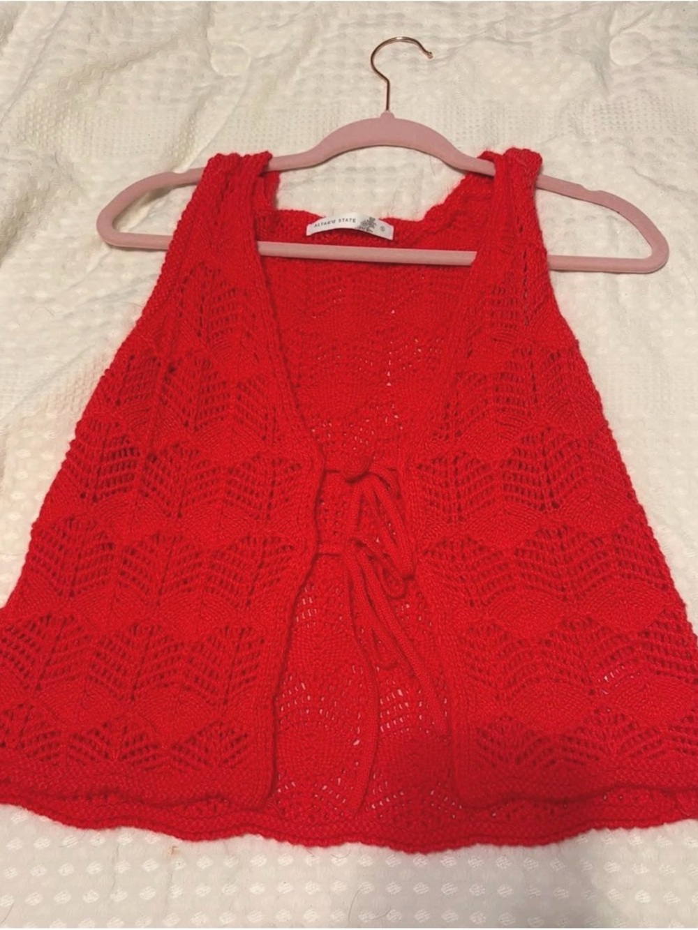 Altar'd State Red Crochet Tie-Front Vest